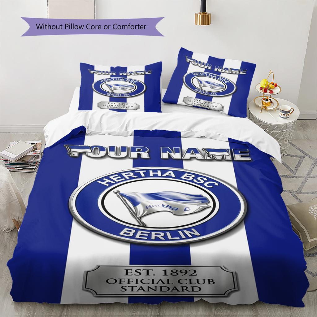Name Custom Hertha BSC Pattern Bedding Set Quilt Cover Pillowcase Home Decor Gift (1 * Duvet Cover + 2 * Pillowcase, Without Core)