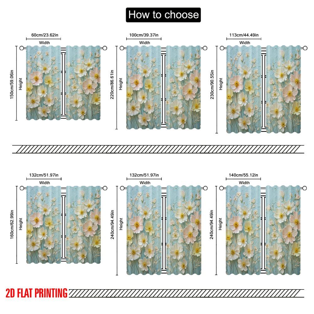 2pcs 2D Flat Printing Scene Curtains White Flowers Bloom Softly Digital Printed Polyester Drapes Festive Curtains Use for Booths