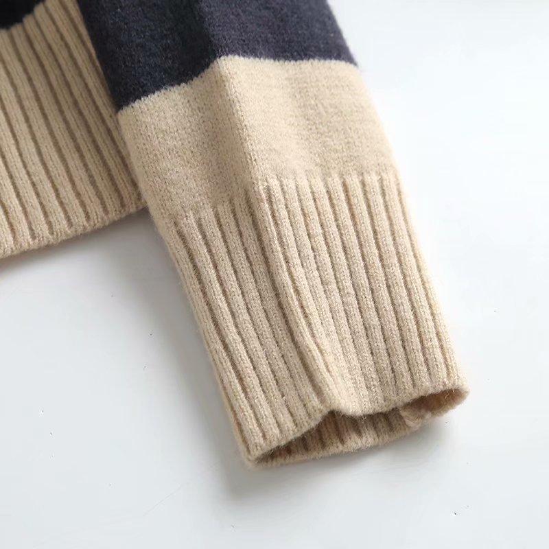 Pruhovaný svetr límec hluboký V ležérní pletenina dámský s dlouhým rukávem volný pulovr teplý měkký svetr sportovní styl polokošile podzim