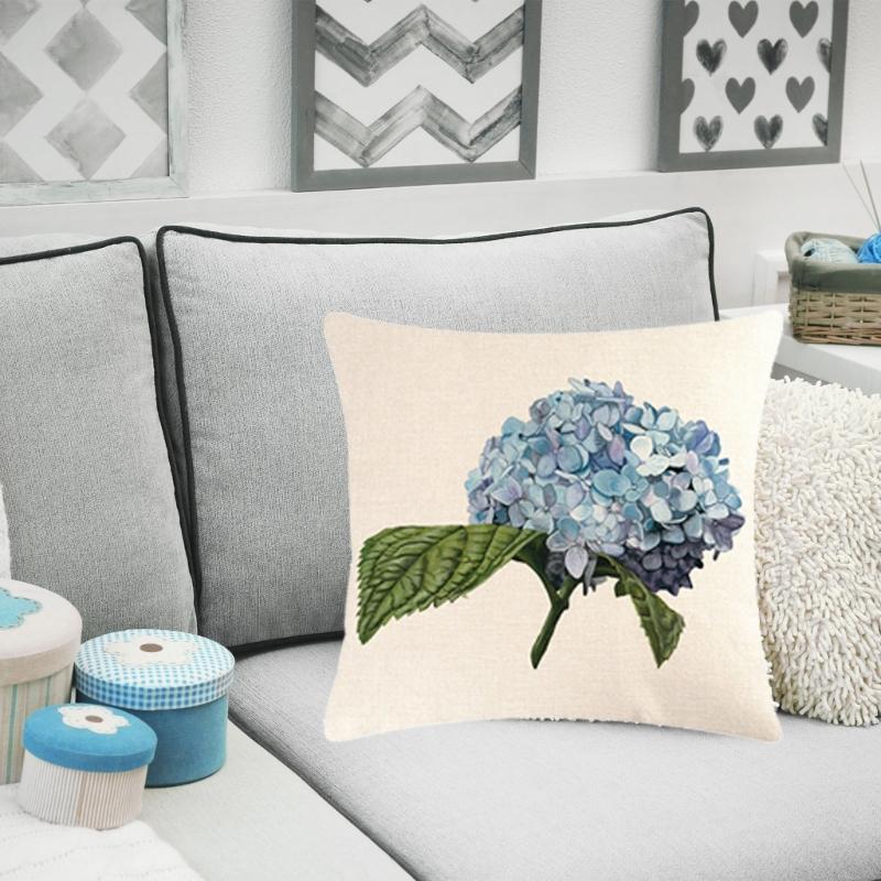 Stylishs Flower Cushions Cover Hydrangea Throw Pillow Cover Linen Material