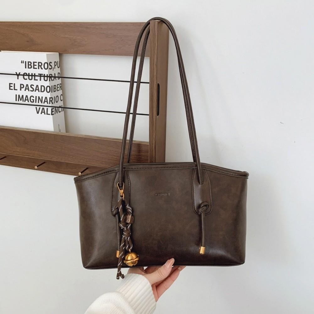 Large Capacity Retro PU Underarm Bag with Pendants Tote Bag Trendy Armpit Bag Shopping