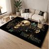 Totenkopf Gothic Thema Weicher Kristall-Samt Teppich Benutzerdefinierter Name & Text Druck Rutschfester Boden Teppich für Schlafzimmer Wohnzimmer