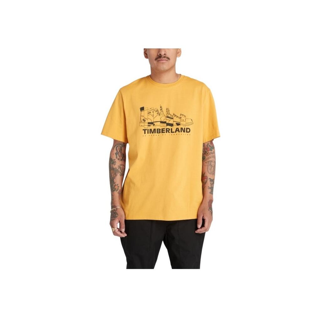 Timberland Letter Pattern Printed Casual Round Neck Short Sleeve T-Shirt Unisex Tops Stone-Yellow A27YF-723