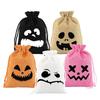 5Pcs Reusable Halloween Candy Bags Linen Halloween Gift Bags Spooky Face Pouches  Trick or Treat