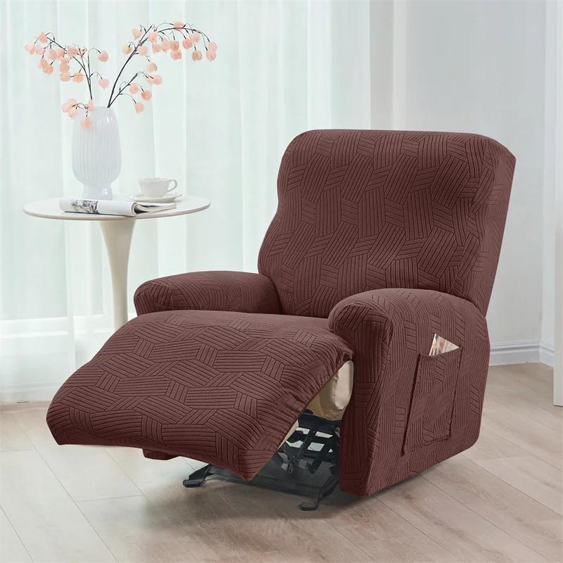 4Pcs/Set Jacquard Recliner Sofa Cover Split 1 Seater Relax Armchair Cover Elastic Non-Slip Single Sofa Slipcover For Home Office