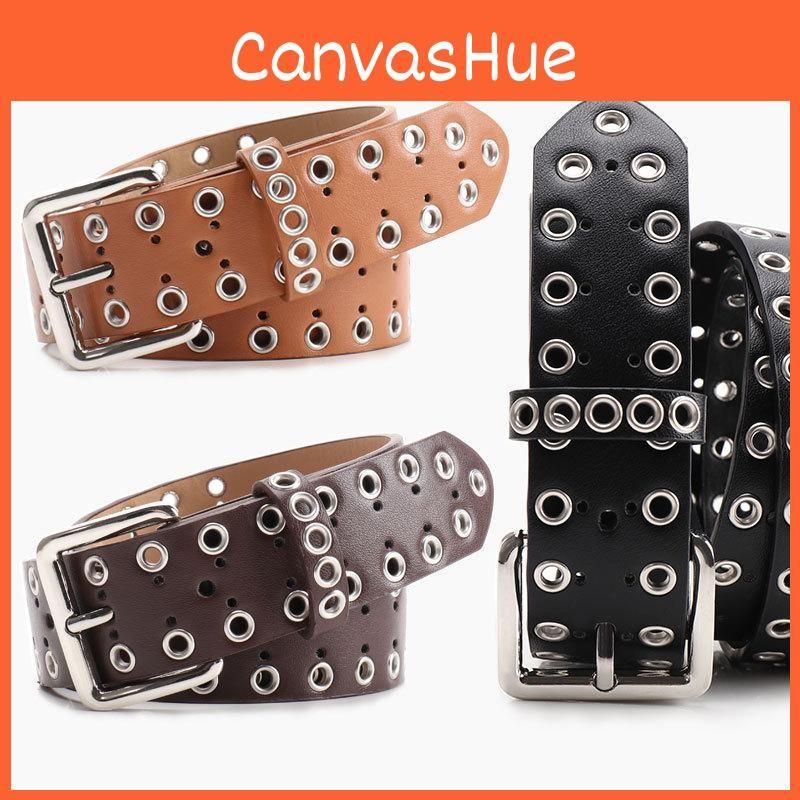 Hollowed Metal Women Leather Belt With Solid Color And Alloy Buckle Fashion
