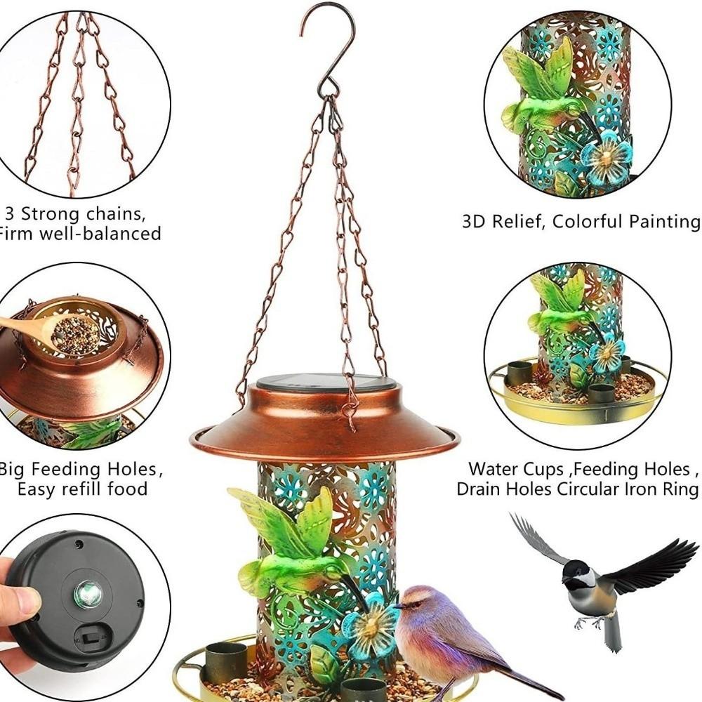 Waterproof Solar Bird Feeder Iron Bird Water Dispenser Funny Wild Bird Feeder for Outdoor