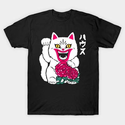 Men Black Print T-shirt Lucky Hausu No-Cut Transfer Paper Print Cotton Tshirt