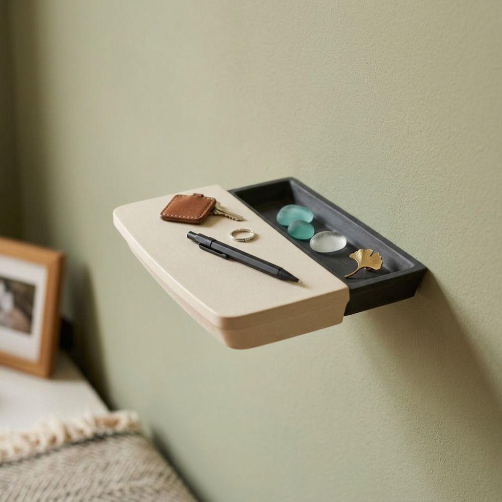 3D Printed Hidden Compartment Wall Shelf Plastic Display Rack with Drawer Living Room