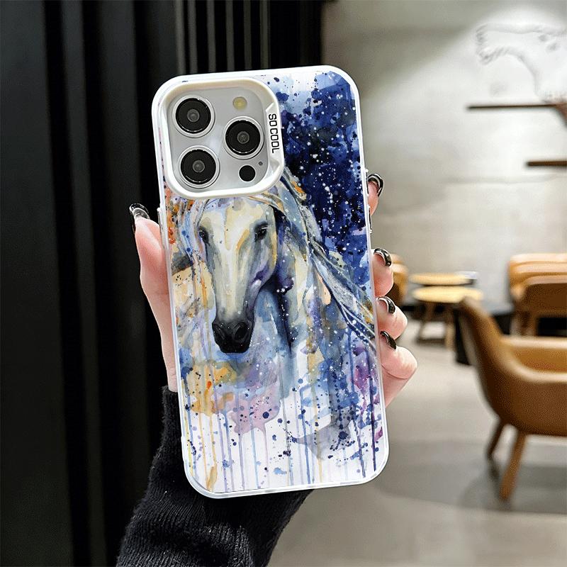 Oil Painting Horse Soft Phone Case for iPhone 15 16 17 Pro Max 17Air 16E 14 Plus 13 12 Mini Shockproof Cover Back Shell