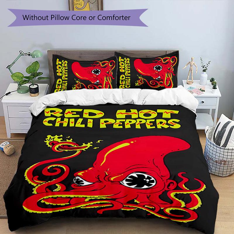Red Hot Chili Peppers 3pcs Bedding Set Duvet Cover Closure Includes 1 Duvet Cover & 2 Pillowcases for All Seasons Bedroom Home Dorm Decor