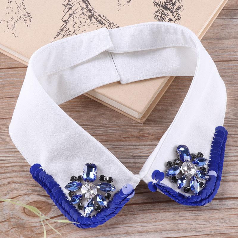 White Fake Collar Women Elegant Diamond Detachable Collars for Women False Shawl Shoulder Wrap Lapel False Collars Woman Tie