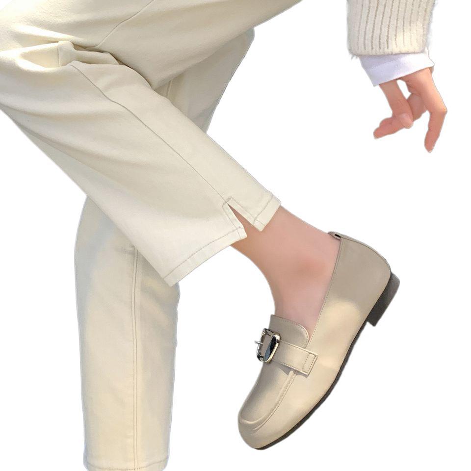 British style small leather shoes square belt buckle loafers women's 2025 spring and autumn new one-pedal casual versatile women's shoes
