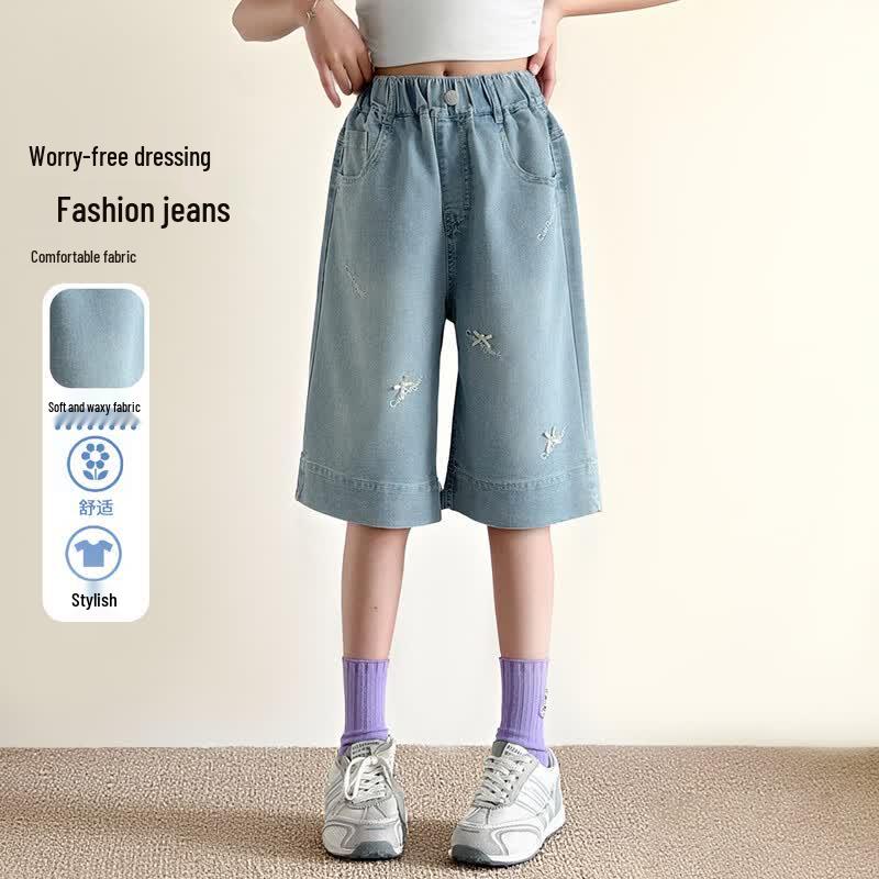 Frog Prince Girls  Embroidered Denim Shorts 150
