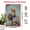 2D Flat, 1pc Vintage Metal Wall Sign - Little Girl with Toys Rustic Farmhouse Decor, 8x12 Inch Iron Country Charm Art