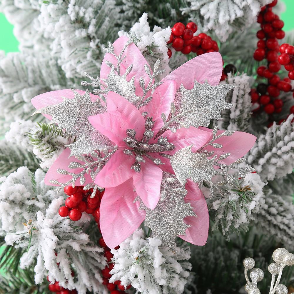 Große DIY Glitzernde Künstliche Weihnachtsblumen Kunstblumen Weihnachtsbaumschmuck Heim Neujahrsdeko