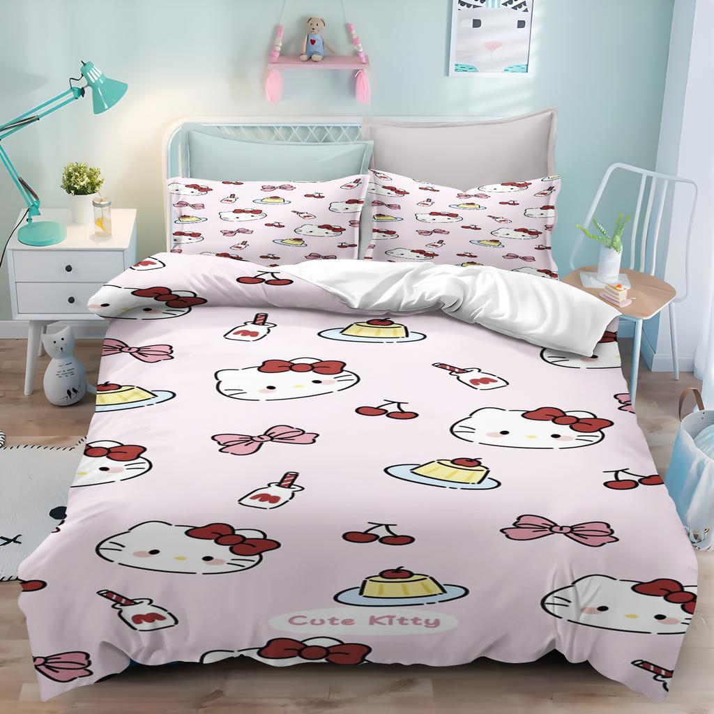Hello Kitty Bedding Sets Cute Quilt Comforter Bed Cover Duvet Cover Pillow Case 2-3 Pieces Sets Kids Adult Bedroom Decoration