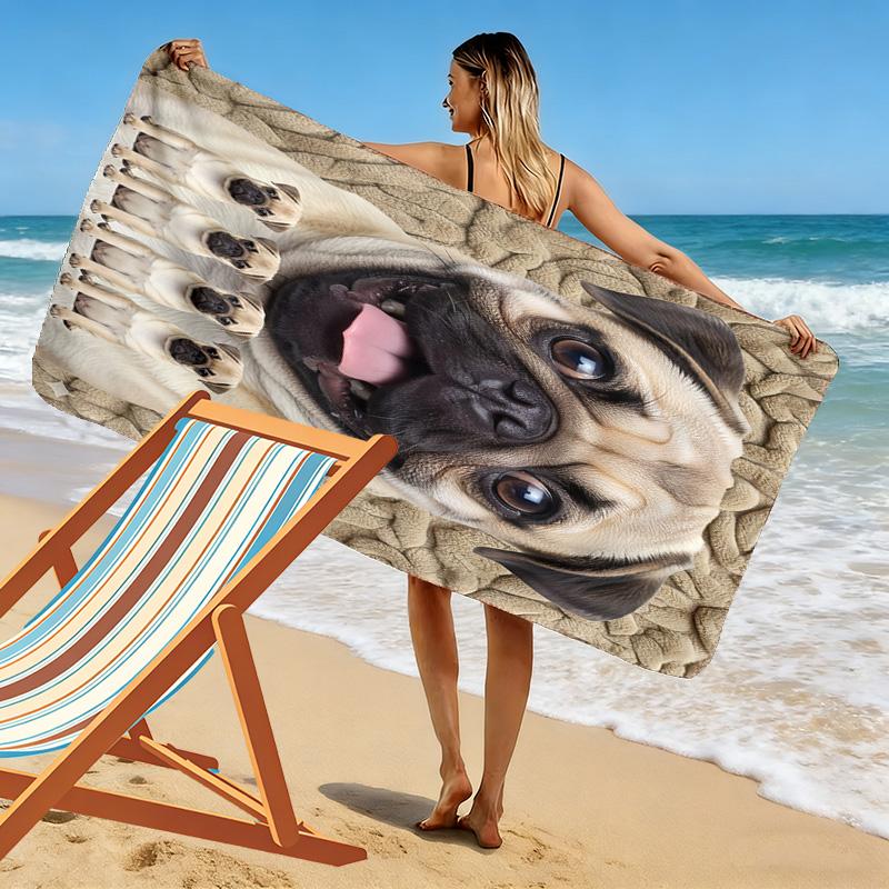 Bulldog Print Beach Towel, Large Soft Quick Dry Towel for Beach Camping Swimming
