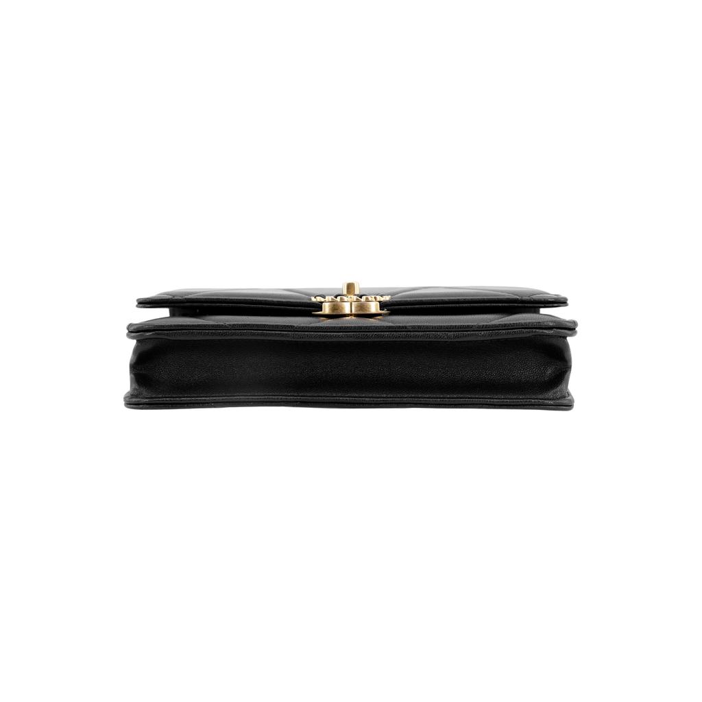 Chanel 19 Bag Woc 23p Diamond Pattern Knob Version Sheepskin Material Chain Bag Single Shoulder Messenger Bag Women'S Style Black