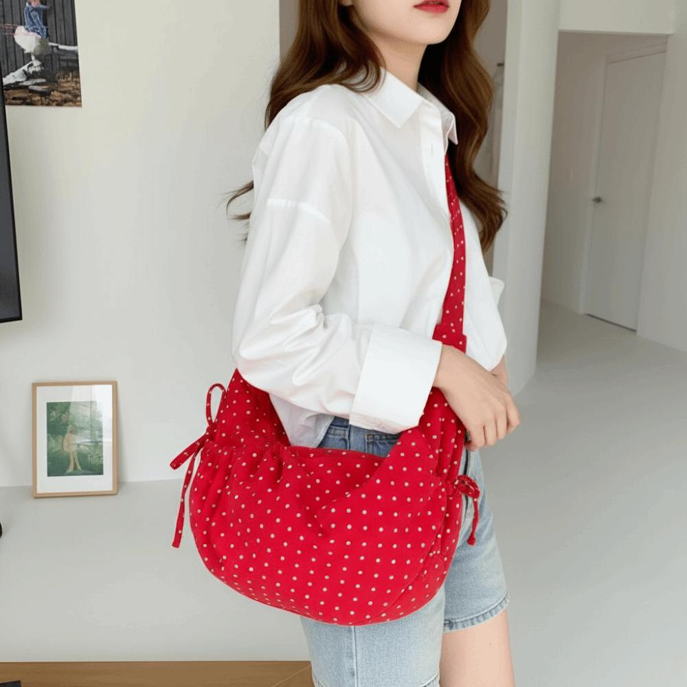 Lightweight Polka Dot Nylon Crossbody Bag Ballet Style Canvas Dumpling Bag Spring Summer