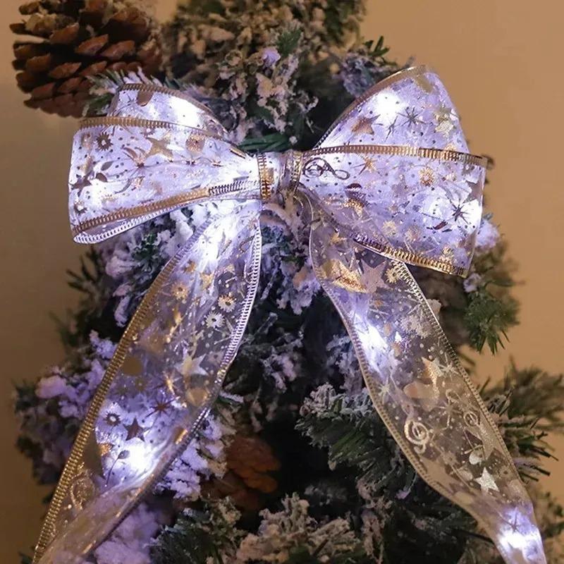 2025 Christmas Tree Ribbon Fairy Lights String Without Battery Merry Christmas for Home Party Christmas Decoration Navidad