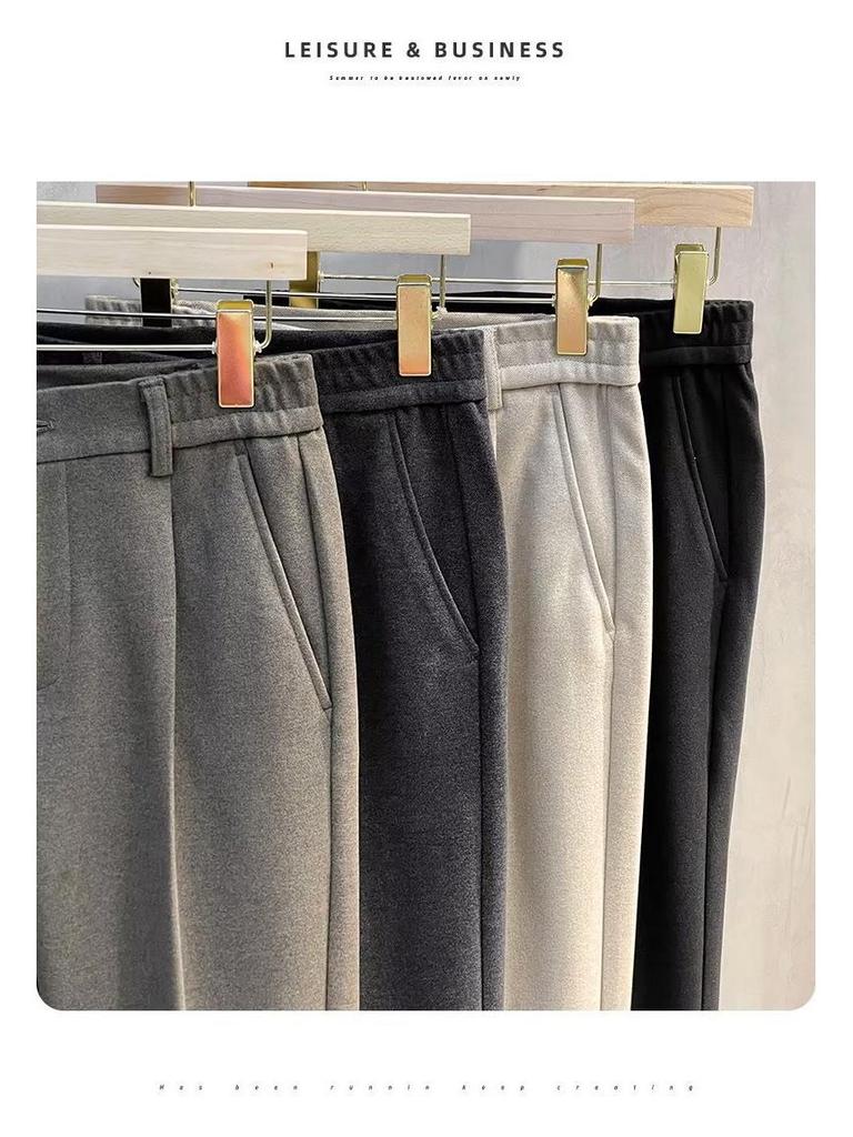 Men's Slim Fit Wool Trousers - Business Casual Nine-Point Style for Spring, Autumn, and Winter