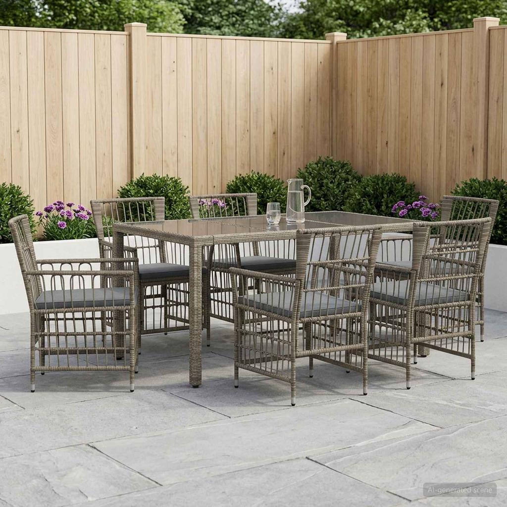 Outdoor Dining Set 7 Pieces Gray Poly Rattan