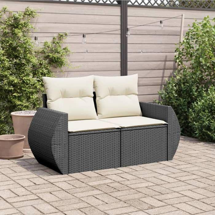 VidaXL Garden Sofa with Cushions 2-Seater, Seat with Backrest, Patio Furniture Backyard Terrace Outdoor, Black 366018