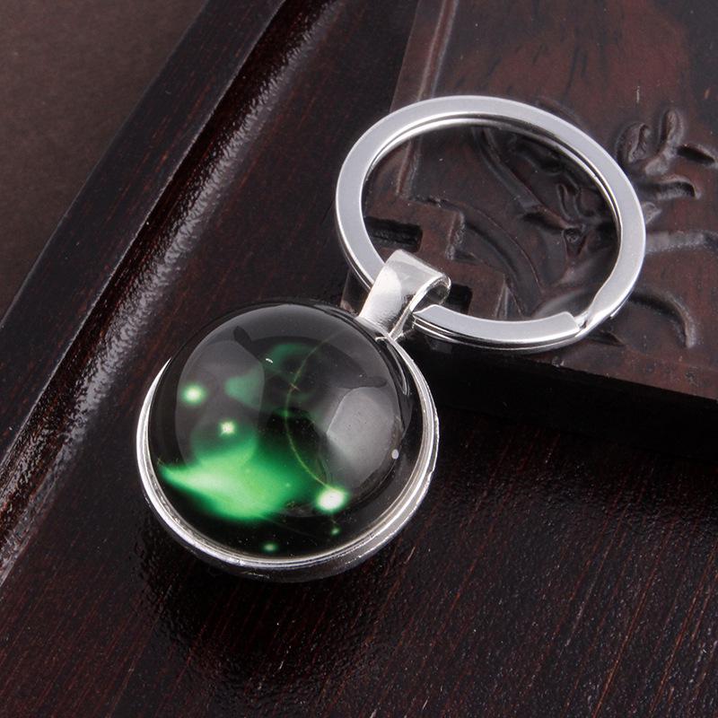 Luminous Scorpio Virgo Crystal Keychain: Double-Sided Glass Pendant Metal Keyring