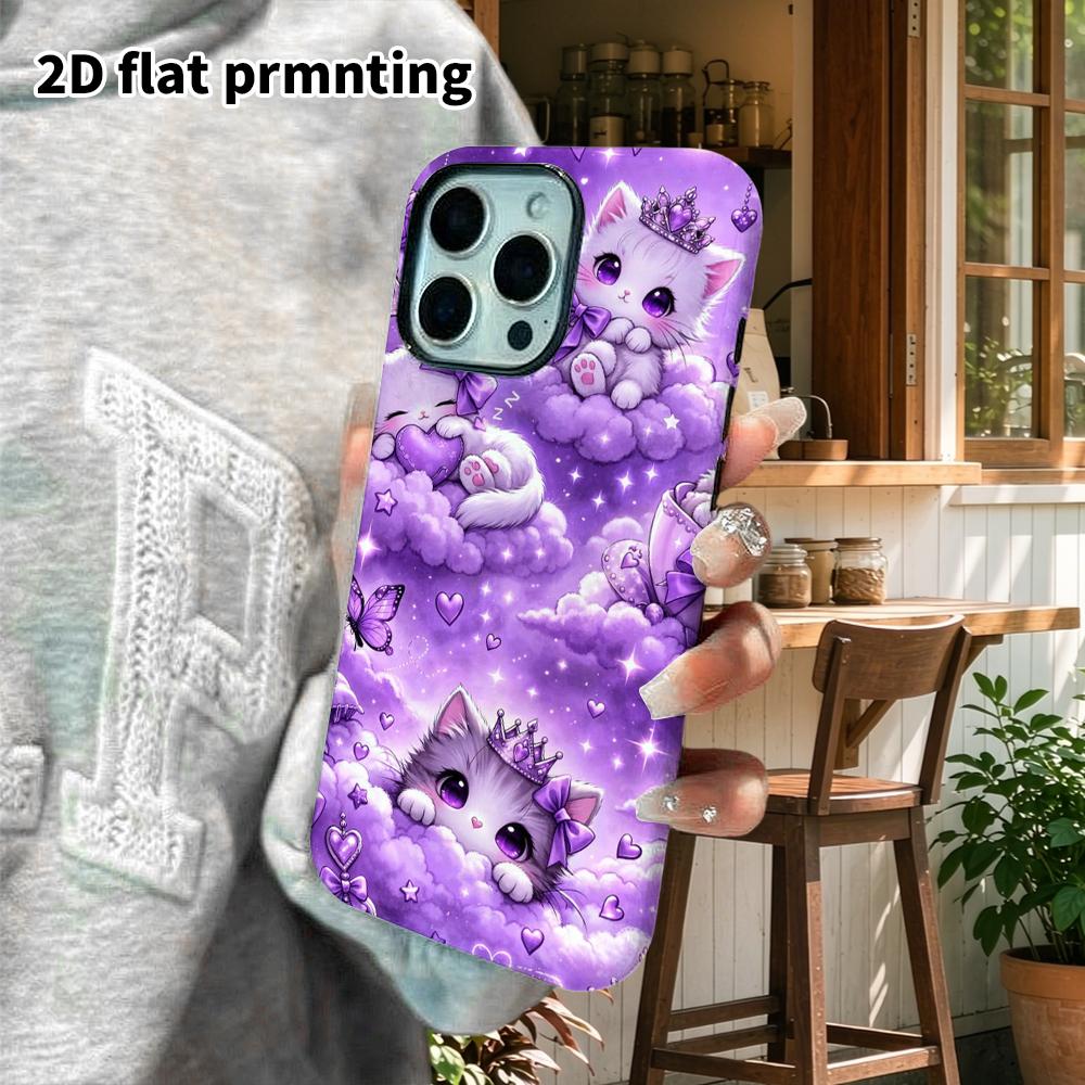 Phone Case: 2D Flat Design Suitable for iPhone 18 17 16 15 14 13 Pro Film Protective Case, Couple Style, Cute Cat Full Print, Christmas and Halloween 