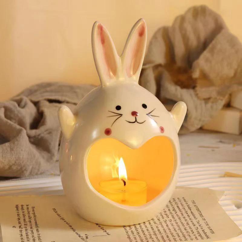 Ceramic Halloween Ghost Candle Holder Cute Rabbit Figurine Scented Candle Holder Home Table Candlestick Decorative Ornaments