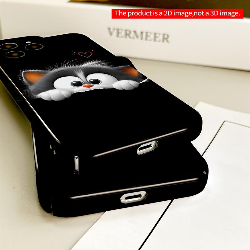 2DFlat Cute Cat Peeking with Heart All inclusive film hard iPhone case, compatible with iPhone 18 Pro Max 17 16 15 14 13 12 11