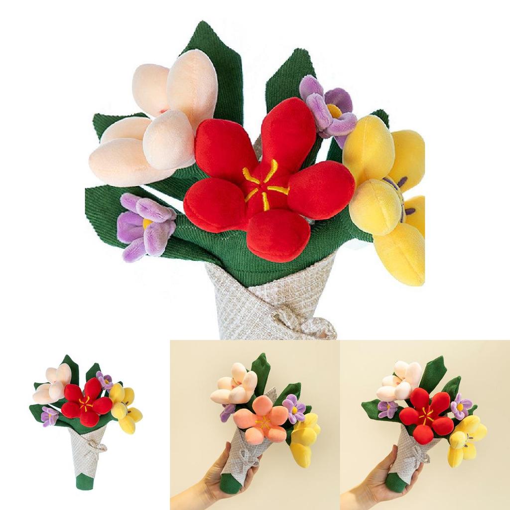 Cute Plush Toy Bear With Beautiful Flower Arrangement In Orange Pink And Red Shades