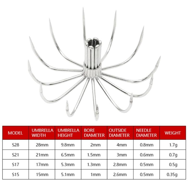 10Pcs Stainsless Steels Squid Hook Sea Fishings Fishes Hook Squid Jig Fishings Baits Hook Barbed Umbrellas Fishings Hook