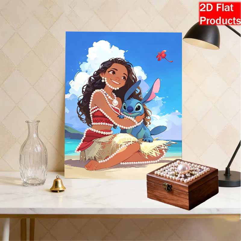 Disney Pearl Art Moana Stitch Creative Pearl-Style Art Kit 5D DIY Pearl Embroidery Mosaic Cross-Stitch Kit for Home Decor
