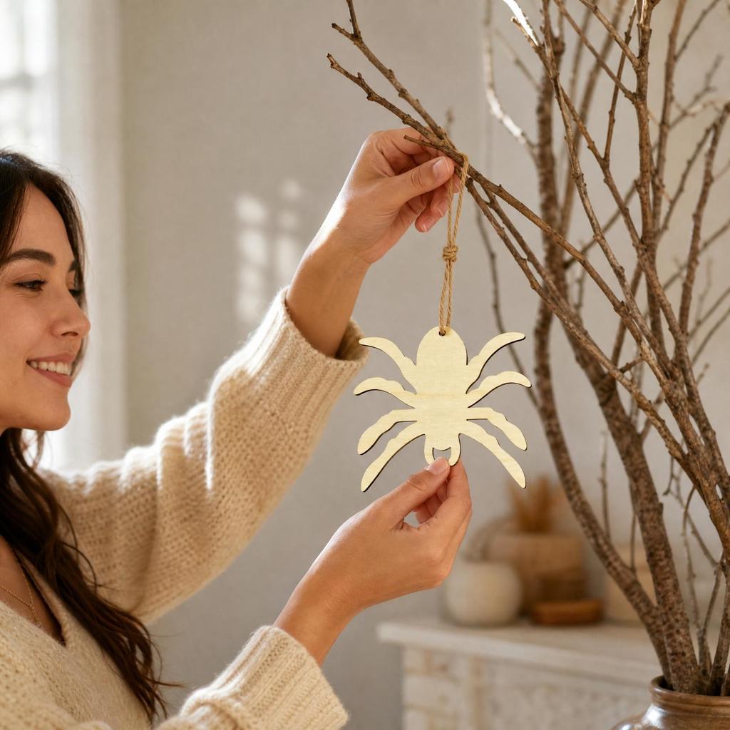 10 Pieces Cut Wooden Spider Ornament Halloween for Doorways
