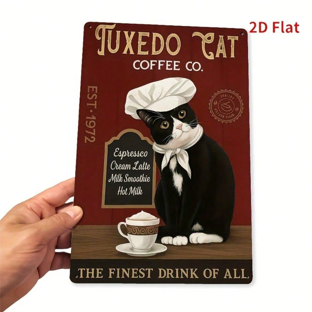 Vintage Metal Cat Coffee Iron Wall Art Plaque Sign Kitchen Dining Room Decor