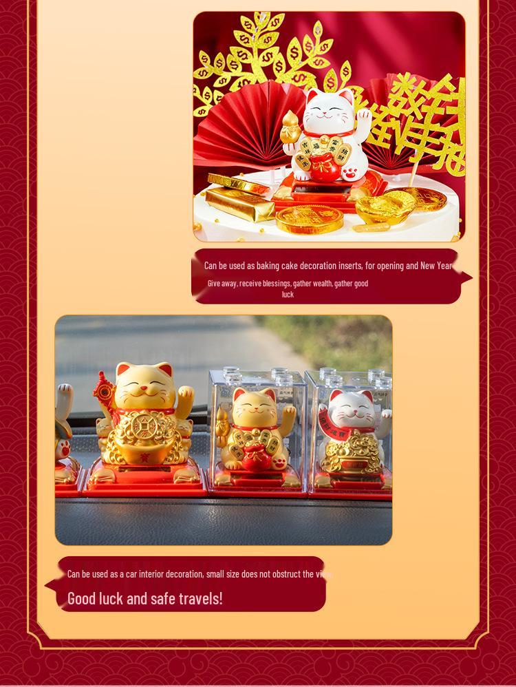 Solar-Powered Waving Lucky Cat Ornament for New Year and Car Dashboard
