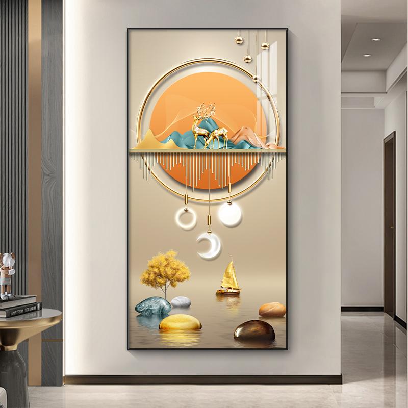 Pictură abstractă de lux de pânză aurie, artă de perete cu lumină copac bogat, afișe și imprimeuri pentru cerb, pentru decorarea coridorului, verandă