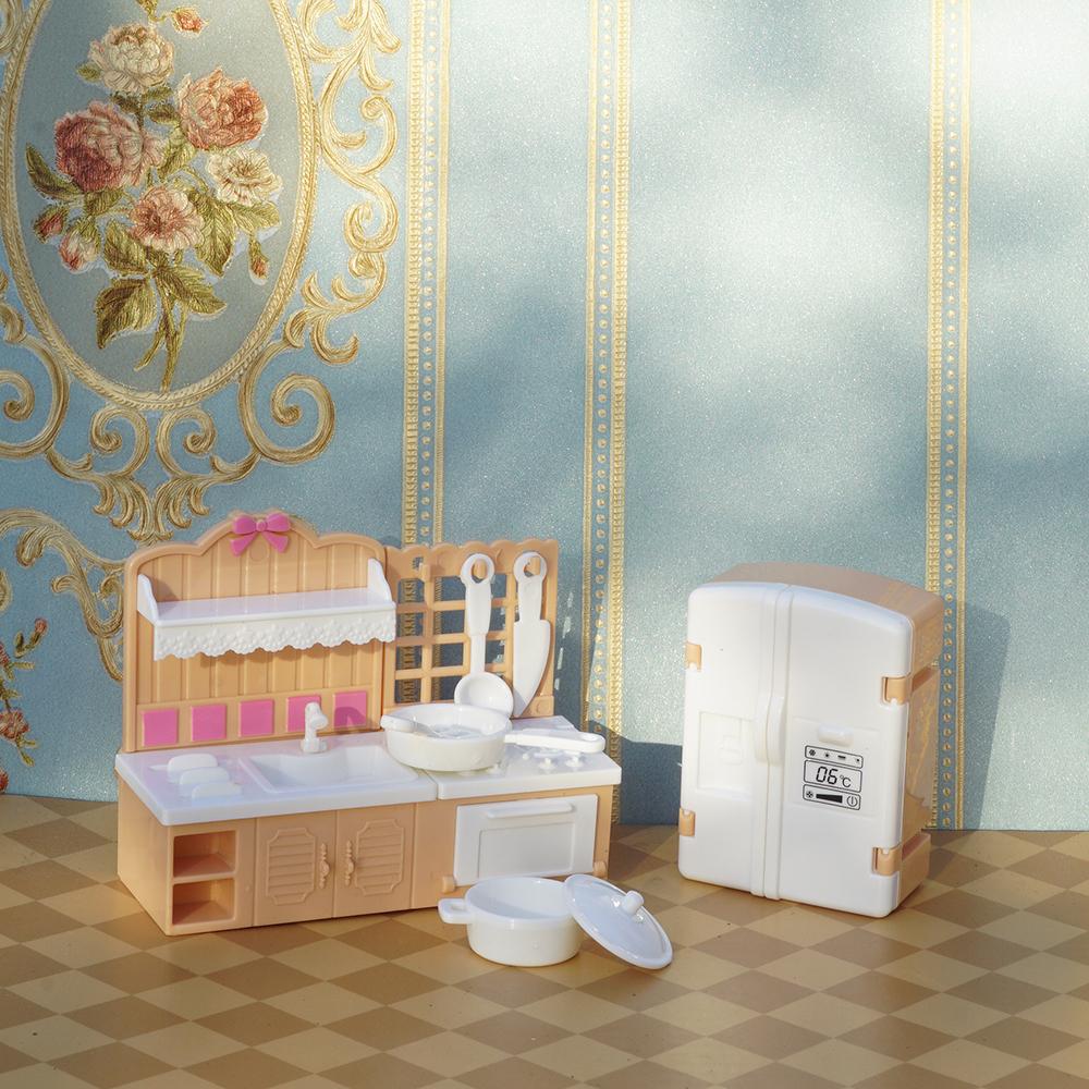 24Pcs Style Brown Miniature DollhouseFurniture Accessory Kids Toy Cute Kawaii Pink Kitchen Cooking Things For Girl Gifts