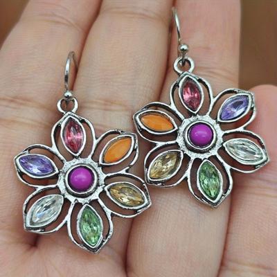 Neue böhmische Legierungs-Ohrringe Runde Tropfen Öl Mehrfarbig Diamanten Sonnenblume Markante Verzierung Geschenke Party