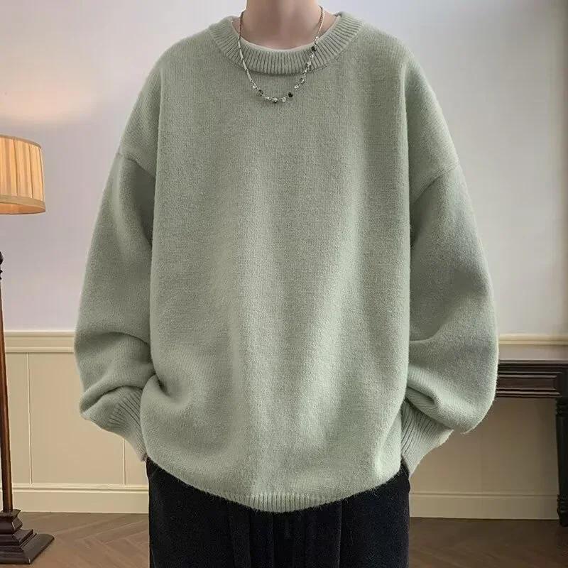 Autumn Men's Casual Solid Color Knitted Sweater New Korean Fashion Cewneck Pullovers Man Y2K Vintage Jumpers Streetwear Clothes