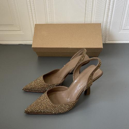 

Fashion Pointed Toe Mules High Heels Black Rhinestone Sexy Women Sandals 35