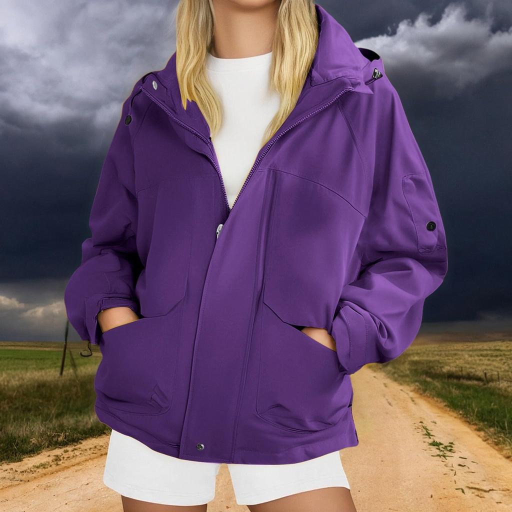 Women's Fashionable Thickened Hooded Outdoor Hiking Jacket Solid-Colour Windbreaker Outerwear