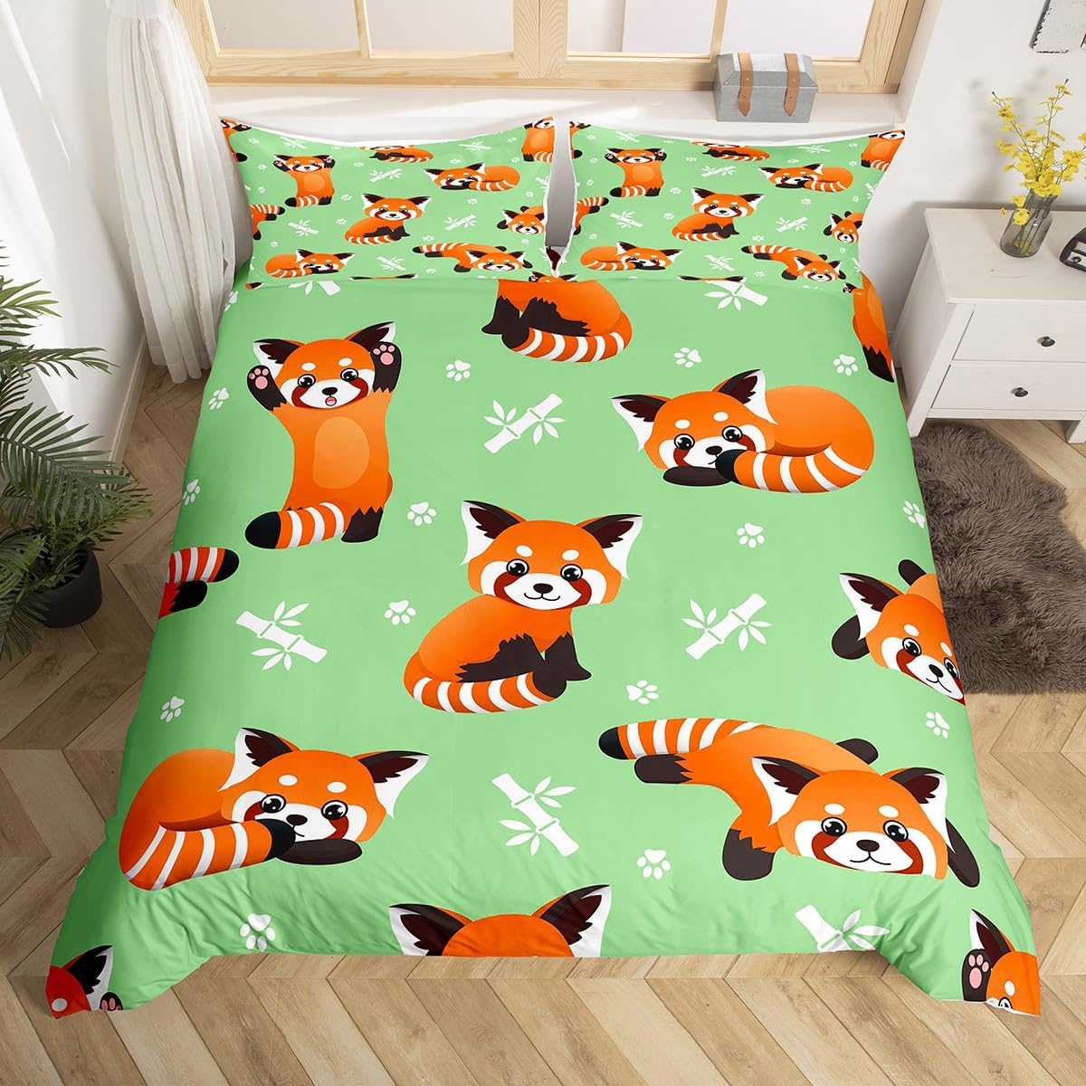 Comforter Cute Red Panda King Sizepink Love Stars Bedding Set Kawaii Cartoon Animals Comforter Girly Sweet Comforter (quilt)-EU Single(135*200cm)3pcs