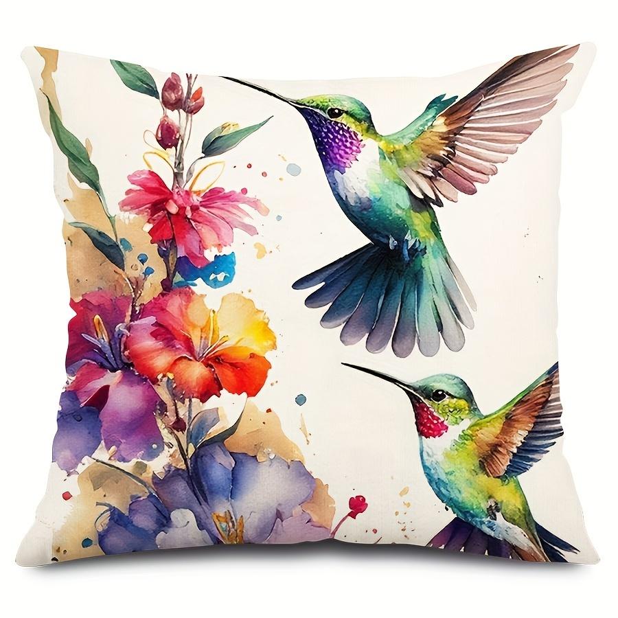 Hummingbird Floral Watercolor Throw Pillow Covers Contemporary Style Zippered Cushion Cases For Living Room Decor Pillowcase
