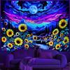 Dermijer Blacklight Moon Sunflower Tapestry Starry Night Mountian UV Reactive Wall Hanging Tapestries Galaxy Space Nature Landscape Tapestry for Home