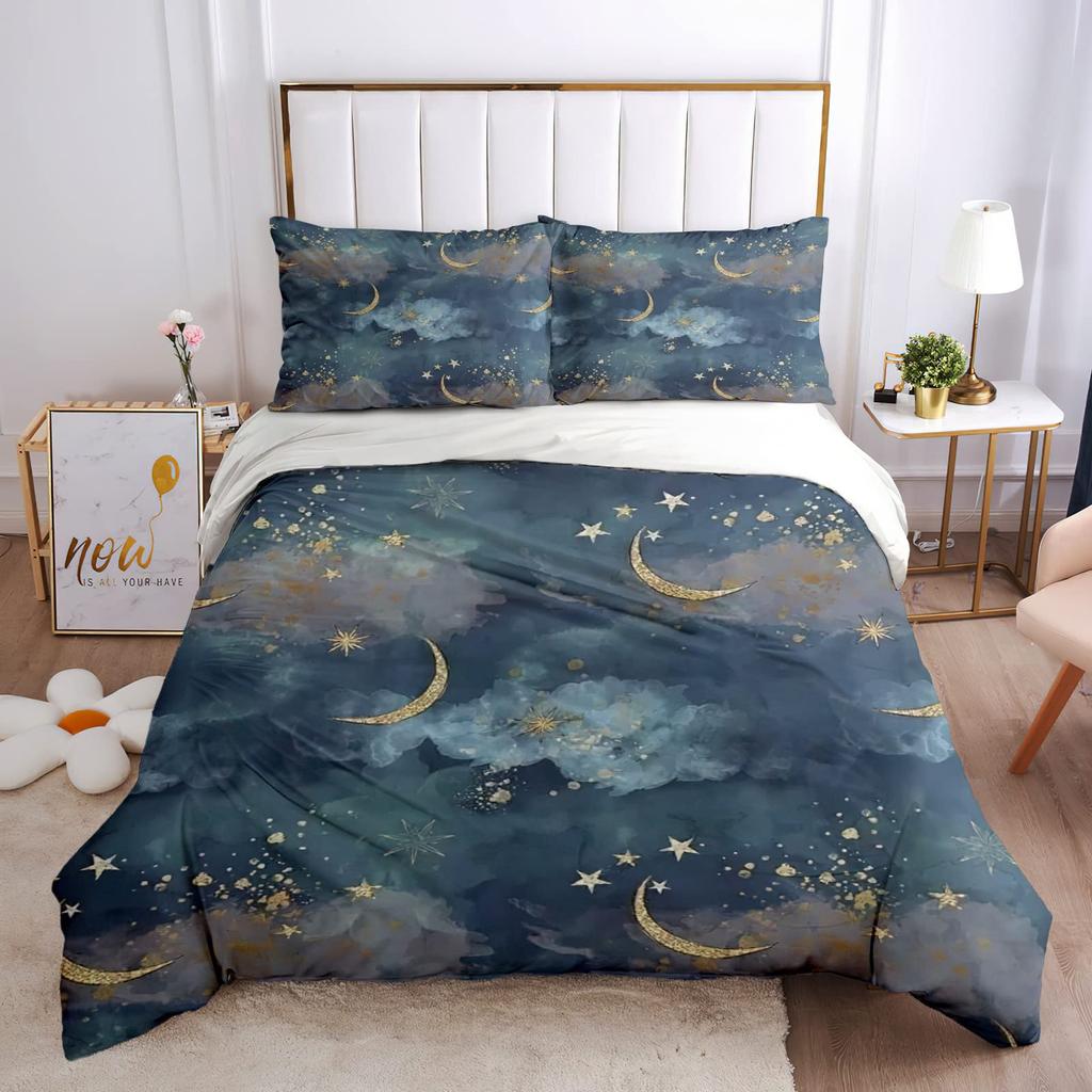 Night Sky Duvet Cover Set Queen King Size Lightweight Quilt Covers Bedroom Decor Starry Design Sky Bedspread Covers No Comforter