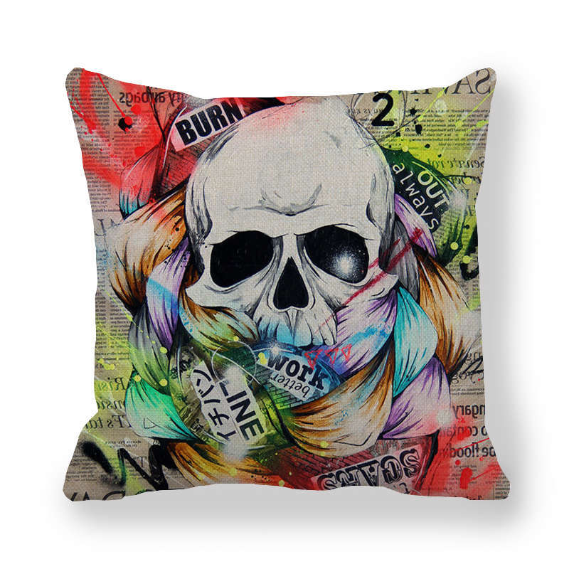 Creative Skull Flower Series Digital Printing Short Plush Pillow Covers For Car Sofa Office Cushion Cover Home Goods 60X60Cm