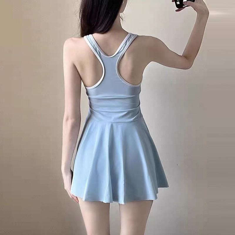 Womens Modest One-Piece Swimsuit With Tummy Control Solid Color Sweet Style No Underwire Pool Spa Swimming